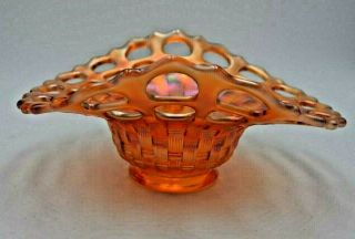 Vintage Fenton Marigold Carnival Glass Basket Weave Berry Bowl