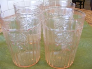 Vintage Depression Glass Pink Doric & Pansy Drinking Glasses