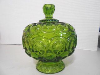 L E Smith Moon And Stars Green Covered Candy Dish - 7 1/2 "
