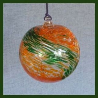 Hanging Glass Ball 4 " Diameter Orange & Green Swirls (1) Hb44 - 2