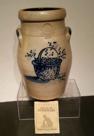 Vintage Salt Glazed Stoneware Crock.  Rowe Pottery.  Dated 1990.  Nr