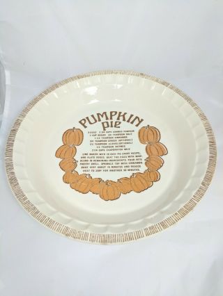 Vintage Pumpkin Pie Recipe Dish Jeannette Royal China Usa Baking 11 " Deep Plate