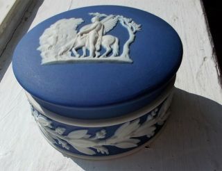 Antique Dip Dark Cobalt Blue Lidded Smudge Pot Dresser Jar Wedgwood Jasperware
