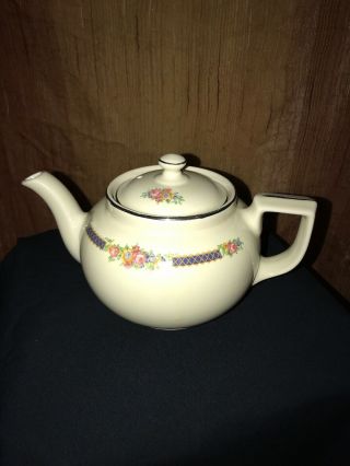 Vintage Halls Superior Quality Kitchenware Teapot W/lid Blue Bouquet Pattern