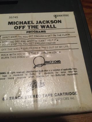 Michael Jackson/ Off The Wall 1979 CBS 8 Track Tape 5