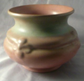 Vintage RUMRILL Pottery mission arts and crafts matte rose & green 321 planter 2