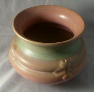 Vintage RUMRILL Pottery mission arts and crafts matte rose & green 321 planter 3