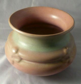 Vintage RUMRILL Pottery mission arts and crafts matte rose & green 321 planter 5