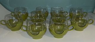 Vintage Pyrex Glasses 10 Roly Poly Drinkups Tumblers With Green Plastic Holders