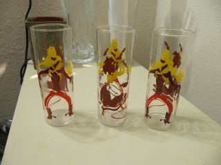3 Tall Vintage Western Cowboy Cowgirl Drinking Glasses