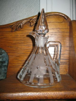 Antique Mold Blown Heisey Crystal Glass Wheel Cut / Etched Floral Pattern Cruet