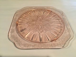 Vintage Jeannette Glass / Adam Design / Pink Footed Cake Plate / Great