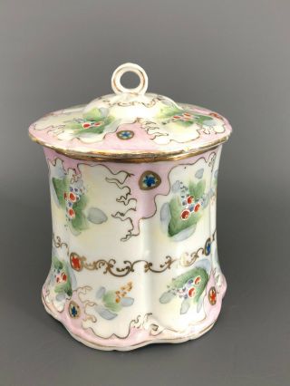 Vintage Porcelain Biscuit Or Cracker Jar,  Hand Painted,  Japan 1921 - 1947 Pink