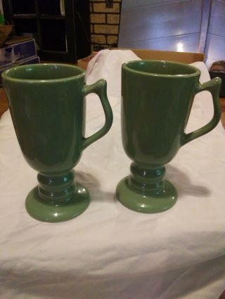 Vintage Hall Pedestal Irish Coffee Mugs Made In Usa Olive Green 1273 Set Of 2