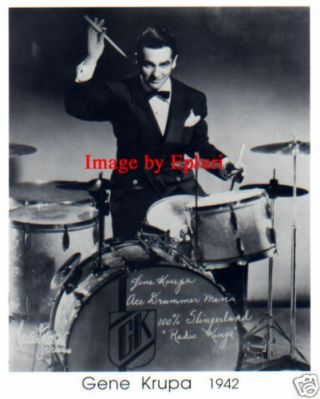 Gene Krupa Drums 8x10 B&w Publicity Photo Preprint Auto