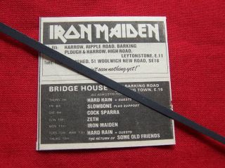 1977 Vintage Advert Iron Maiden Concert Dates London Heavy Metal