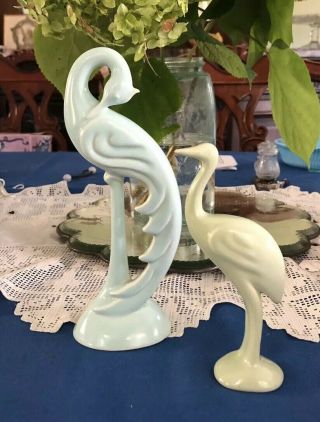 Vintage 2 Roselane Pottery Bird Egret Heron Crane Figure Mid - Century Modern