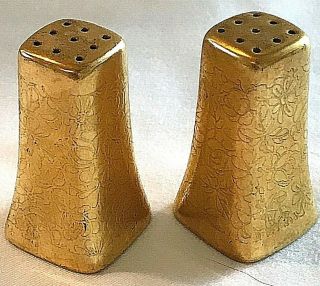 Vintage Pickard China Gold Encrusted Salt Pepper Shakers Hand Paint Usa