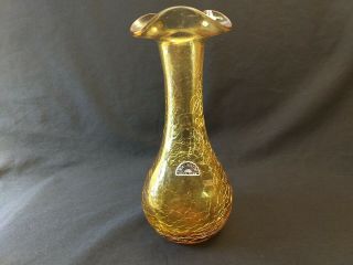 Vintage Handmade Amber Crackle Vase