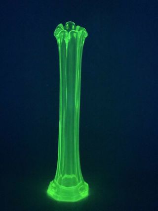 Vaseline Or Uranium Glass Vase Fast Glows Bright Green Pretty