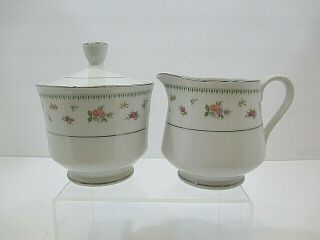 Vintage Abingdon Fine Porcelain China Cream & Sugar Bowl W/lid Roses Silver Trim