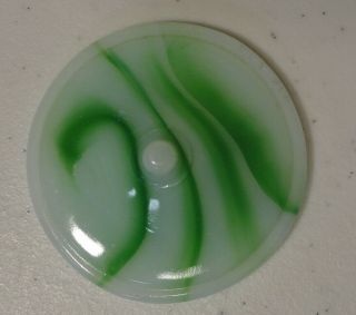 Vintage Akro Agate Interior Panel Toy Doll Dishes Green & White 2 1/4 " Cover
