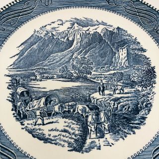 Vintage Currier and Ives Royal China Blue & White Handled Cake/Serving Plate USA 2