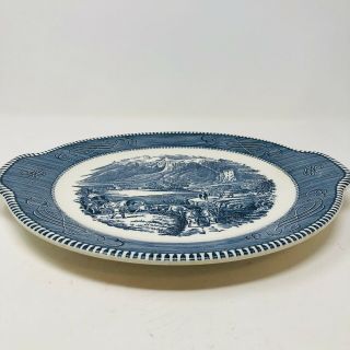 Vintage Currier and Ives Royal China Blue & White Handled Cake/Serving Plate USA 3