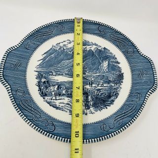 Vintage Currier and Ives Royal China Blue & White Handled Cake/Serving Plate USA 7