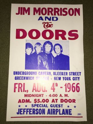 Jim Morrison & The Doors Concert Poster - 1966 W/ Jefferson Airplane - 14 " X22 "