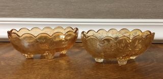 2 Depression Floragold Louisa Jeanette Glass Iridescent Candy Nut Dishes Bowls