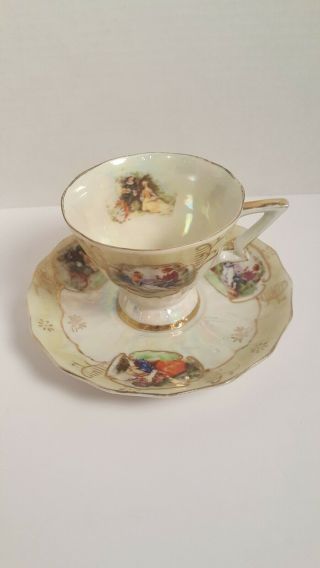Antique Vintage Lefton China Hand Painted 110 Teacup And Saucer Pearl Luster