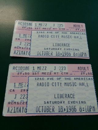 2 Liberace Concert Ticket Stubs October 18,  1986 Radio City Music Hall