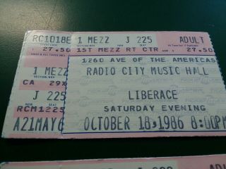 2 LIBERACE Concert Ticket Stubs October 18,  1986 Radio City Music Hall 2