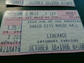 2 LIBERACE Concert Ticket Stubs October 18,  1986 Radio City Music Hall 3