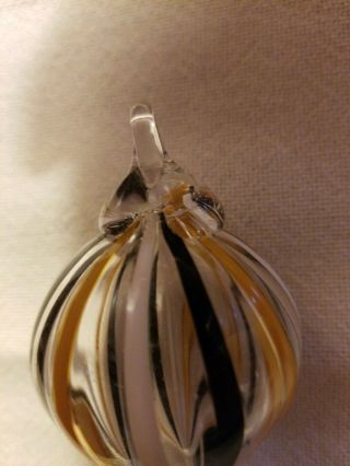 Yellow Black White Striped Hand Blown Studio Art Glass Teardrop Ornament 4