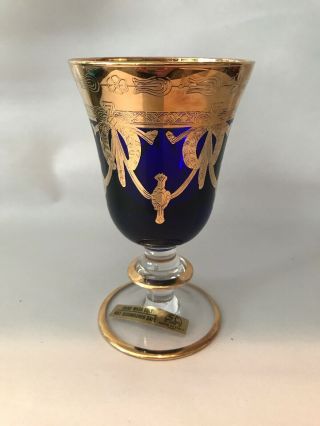Arte Italica Sc Line Medici Cobalt Blue Crystal Wine Glass 24k Gold Gilt