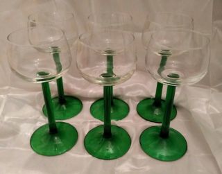 Set Of 6 Emerald Green Stem Goblets 4oz Wine Glasses Made In France 7 " Tall