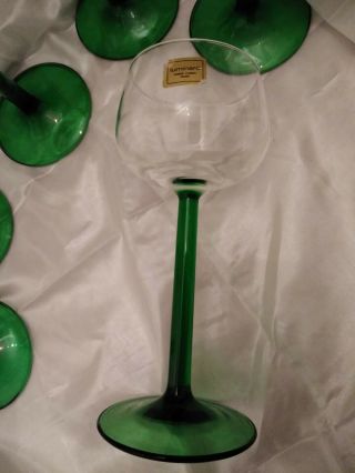 Set of 6 Emerald Green Stem Goblets 4oz Wine glasses made in France 7 