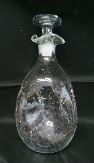 Vintage Blenko Triple Pinched Crackled Glass Decanter W/stopper Clear