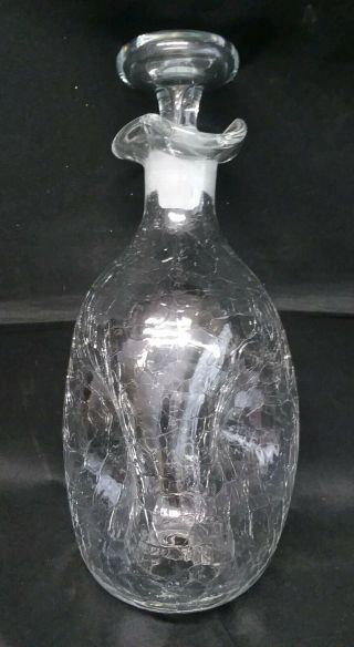 VINTAGE BLENKO TRIPLE PINCHED CRACKLED GLASS DECANTER w/STOPPER CLEAR 2