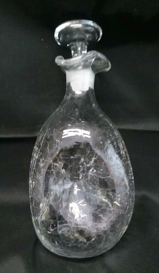VINTAGE BLENKO TRIPLE PINCHED CRACKLED GLASS DECANTER w/STOPPER CLEAR 3