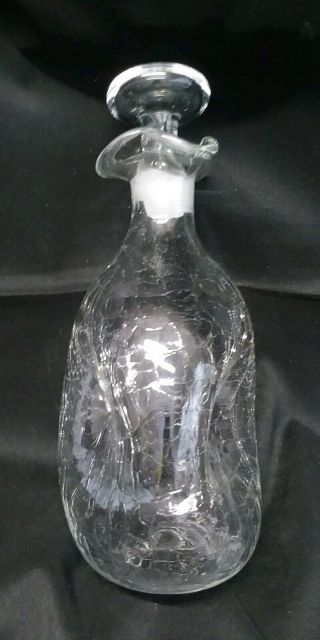 VINTAGE BLENKO TRIPLE PINCHED CRACKLED GLASS DECANTER w/STOPPER CLEAR 4