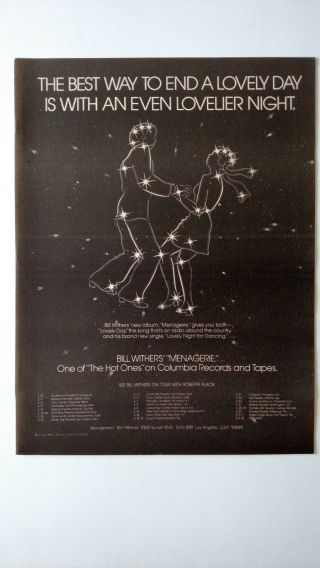 Bill Withers.  Tour Dates 1978 Promo Poster Ad