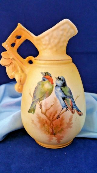 Antique C 1880 1900s Noveau Art Porcelain Teplitz Austria Pitcher With Birds 12 "