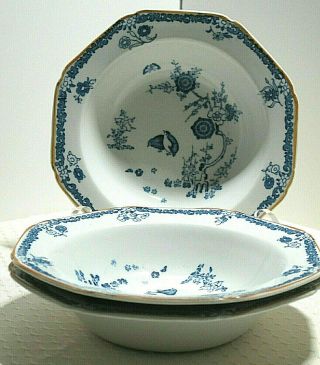 Vintage Set Of 3 Porcelain Old Bow Kaki Yemon Woods Ware Bowls Blue & White