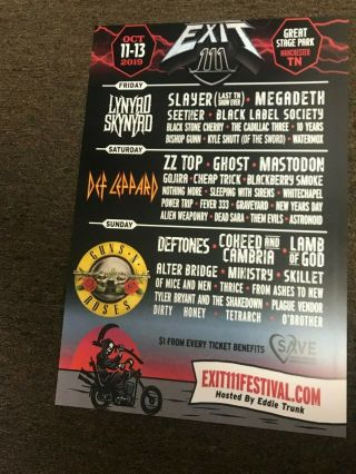 Exit 111 Festival Guns N Roses Lynyrd Skynyrd Def Leppard Concert Poster 12x18