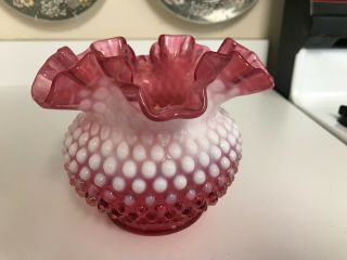 Vintage 6 " Fenton Glass Cranberry Opalescent Hobnail Rose Bowl Vase Exlnt