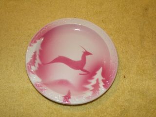 Vintage Syracuse China Econo Rim Red Air Brushed Deer And Pine Trees Plate