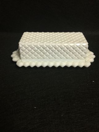 Vintage Westmoreland English Hobnail White Milk Glass Covered Butter Dish
